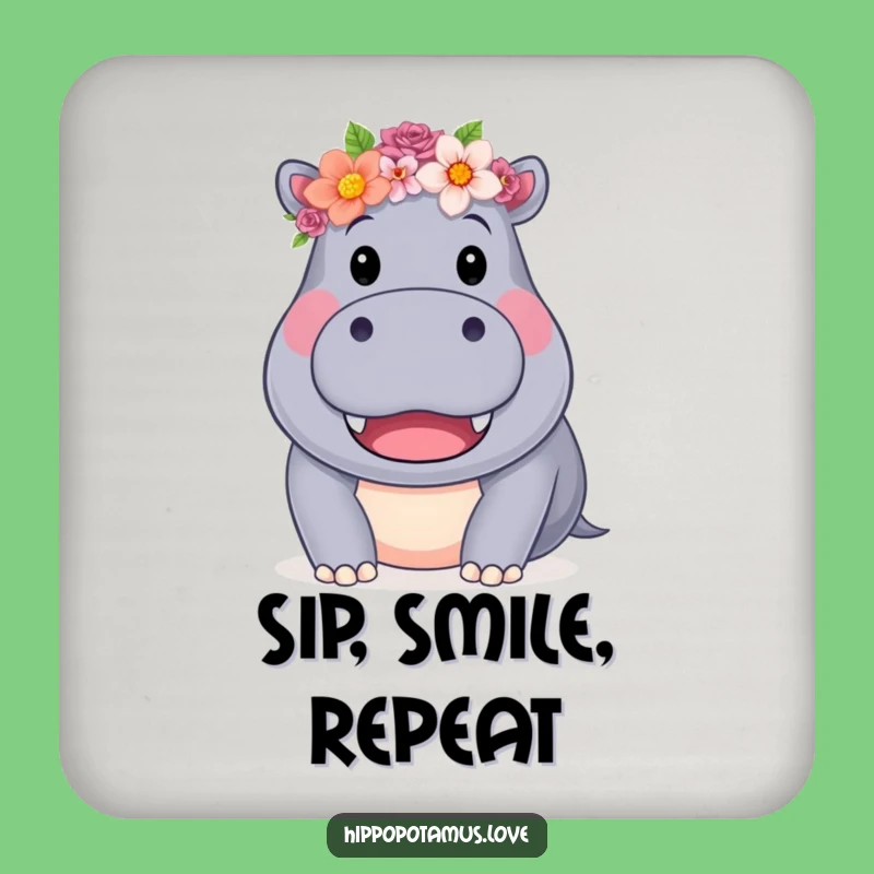 Funny Hippo Flower Crown Coasters: Floral Protection, a fun and funny gift for gatherings.