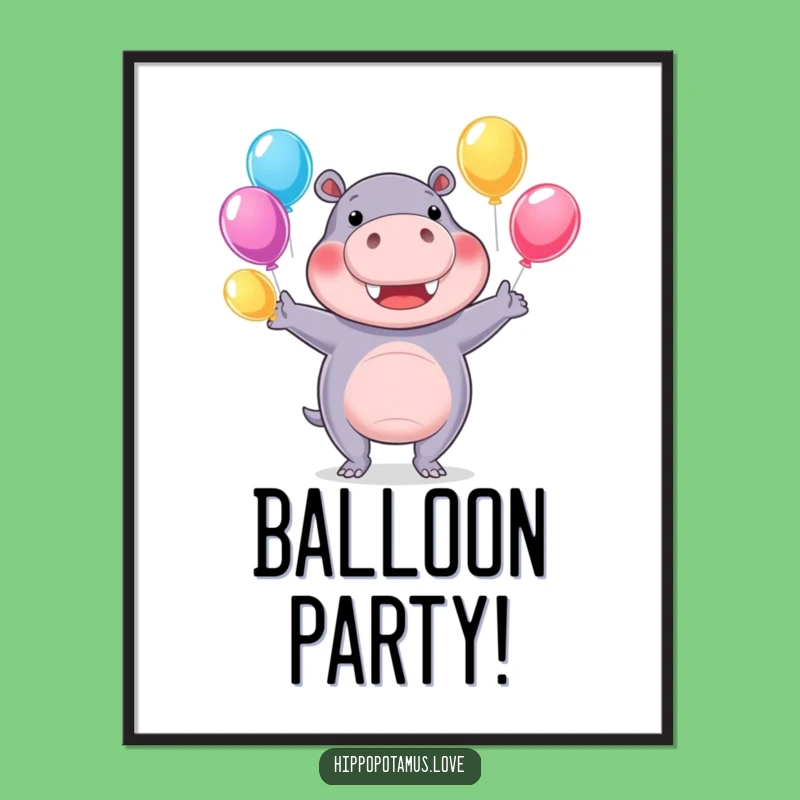 Funny Hippo Juggling Poster: Cheerful Art for Playful Spaces