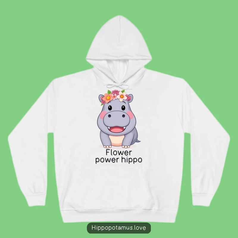Funny Hippo Flower Crown Hoodie: Cozy and Charming, a perfect funny gift for smiles.