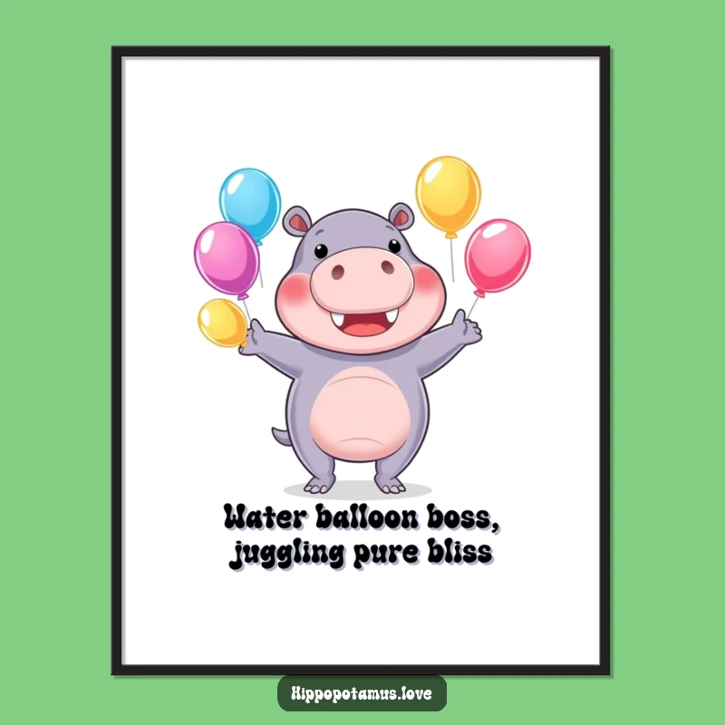 Free Printable Funny Hippo Juggling Wall Art - Colorful Downloadable Decor Full of Fun