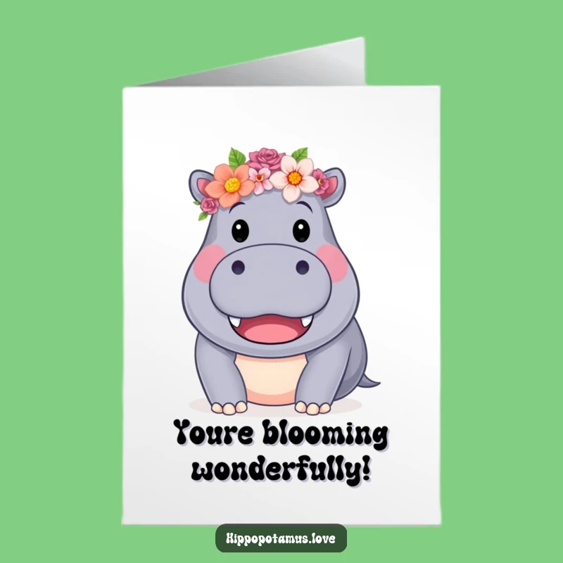 Free Printable Hippo Congrats Card: Blooming Success Downloadable Gift for Celebrations