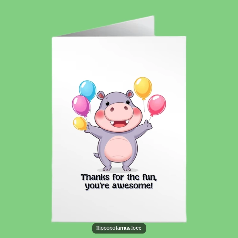 Free Printable Funny Hippo Thank You Card - Juggling Gratitude Downloadable Note