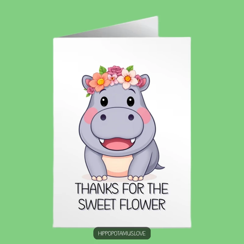 Free Printable Hippo Thank You Card: Flower Power Gratitude Downloadable Gift
