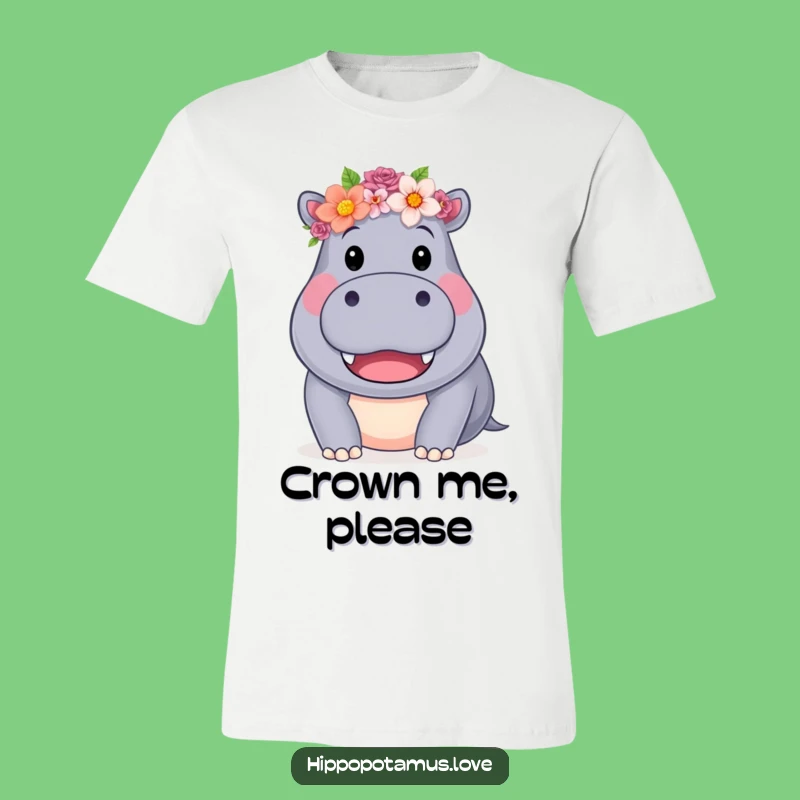 Funny Hippo Flower Crown T-Shirt: Friendly Hippo, a perfect funny gift for nature lovers.