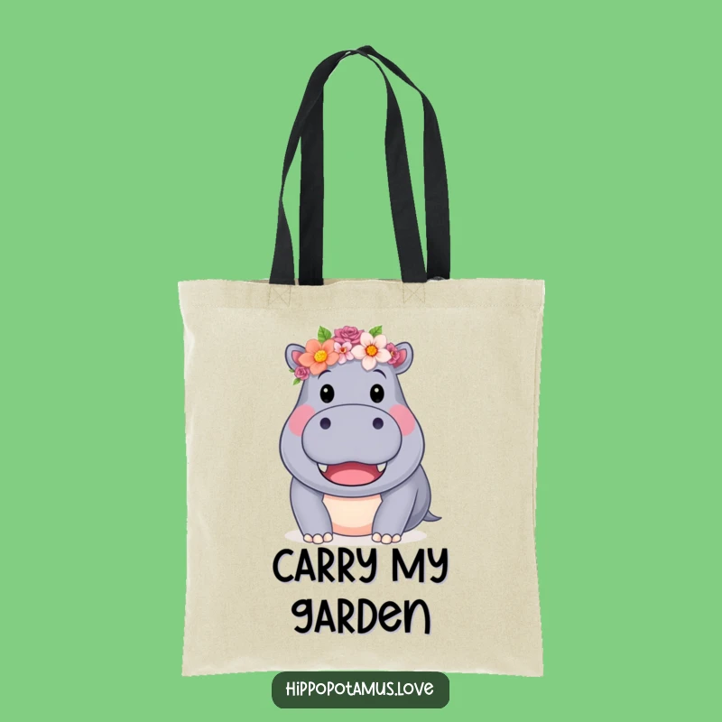 Funny Hippo Flower Crown Tote Bag: Carry Your Smile, a practical and funny gift for daily use.